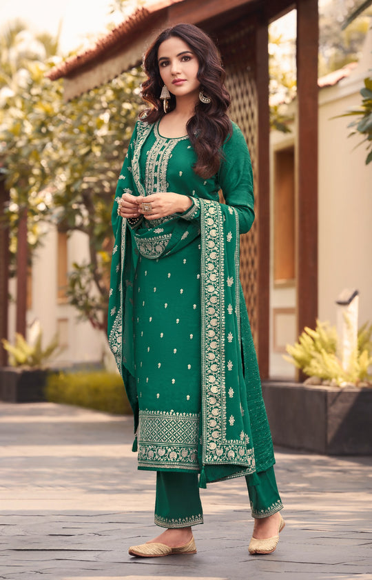 Green Color Beautiful Dola Silk Salwar Suit | WomensFashionFun.com