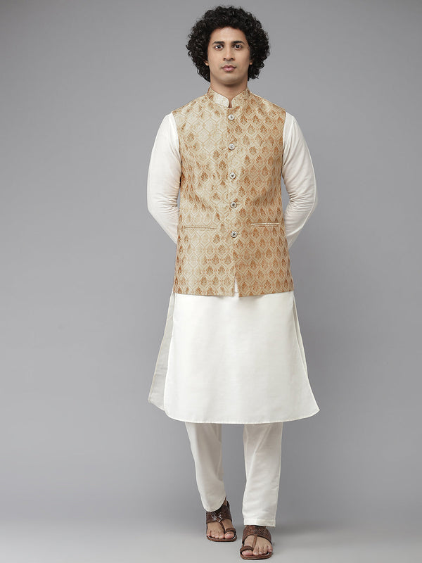 Men Gold & White Woven Jacquard Neharu jacket | WomensFashionFun.com