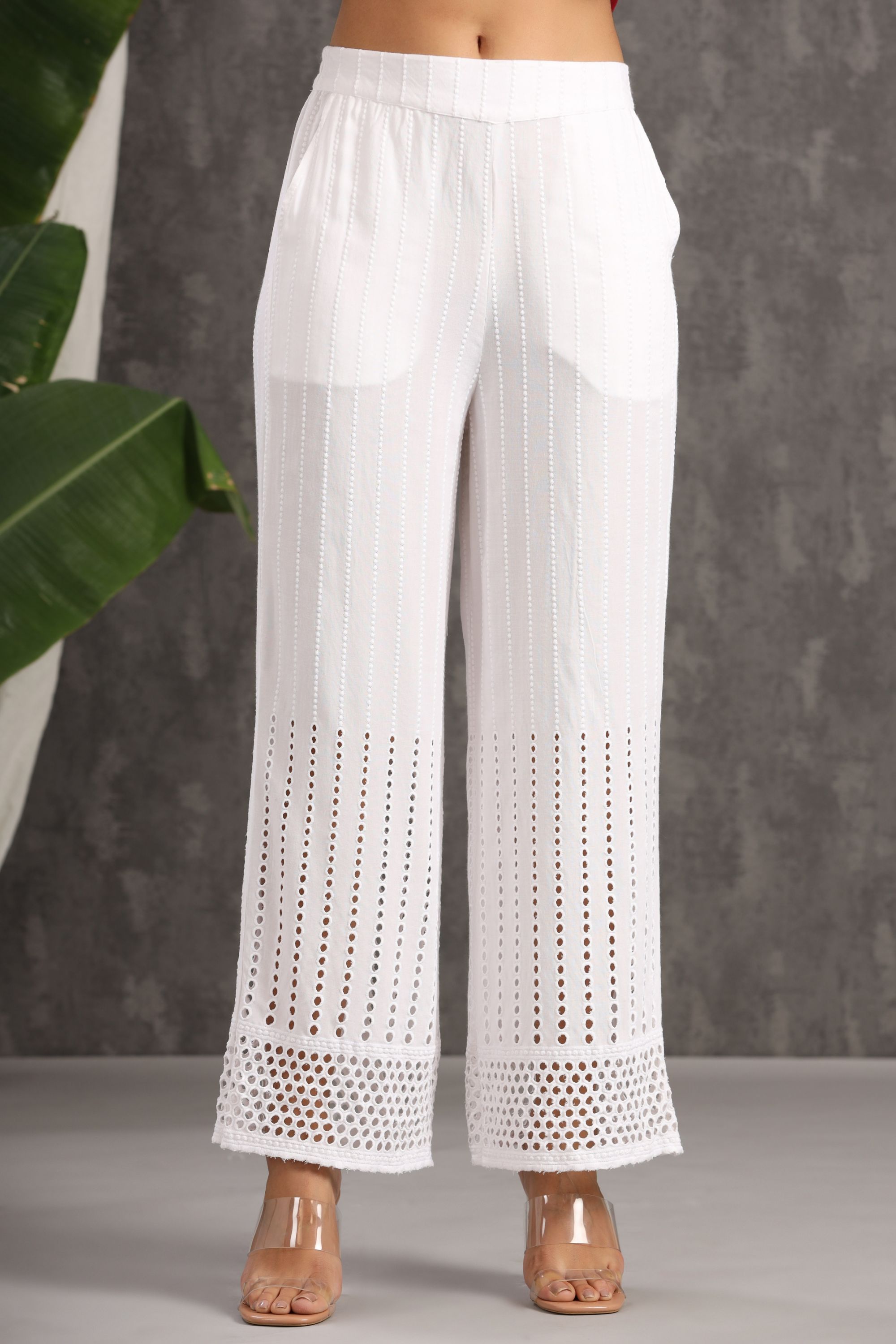 White Rayon Solid Flared Palazzo