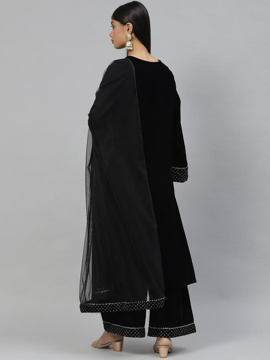 Women Net Kurta Pant Dupatta Set