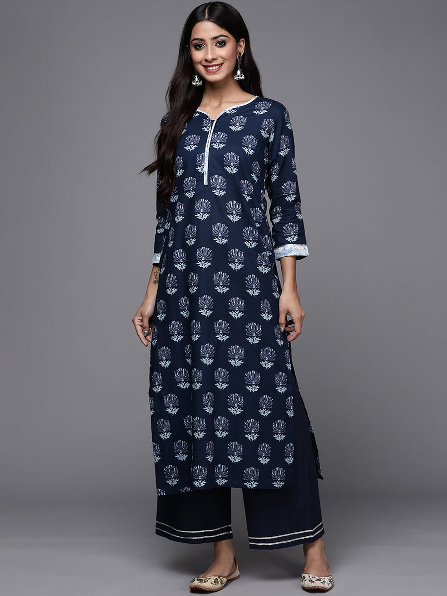 Women's Navy Blue Solid Kurta Sets