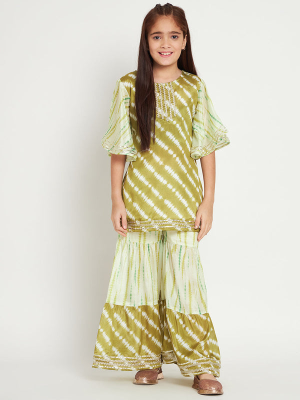 Straight Style Silk Fabric Green Color Kurti And Sharara | WomensfashionFun.com