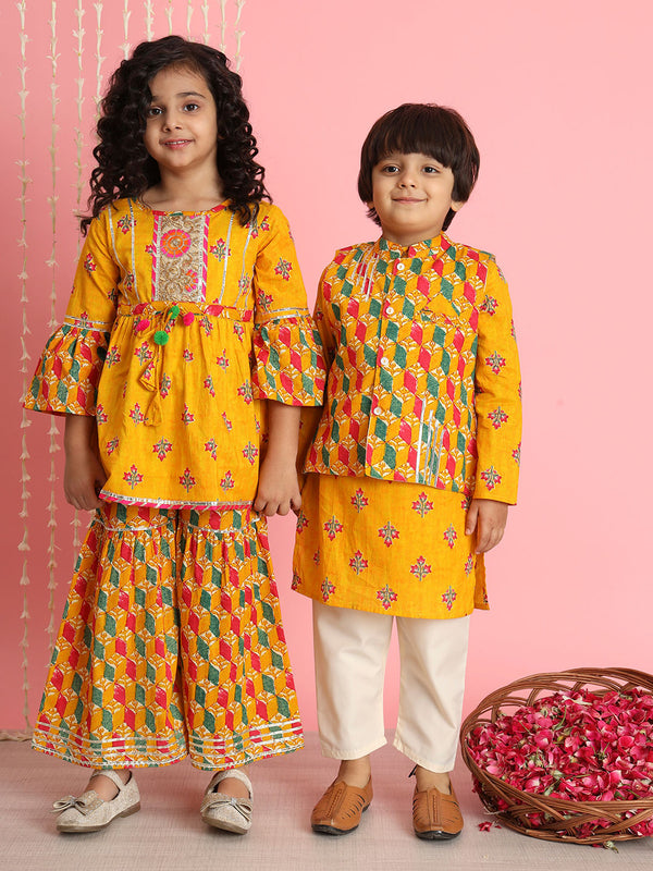 Frock Style Cotton Fabric Orange Color Printed Kurta And Sharara | WomensfashionFun.com