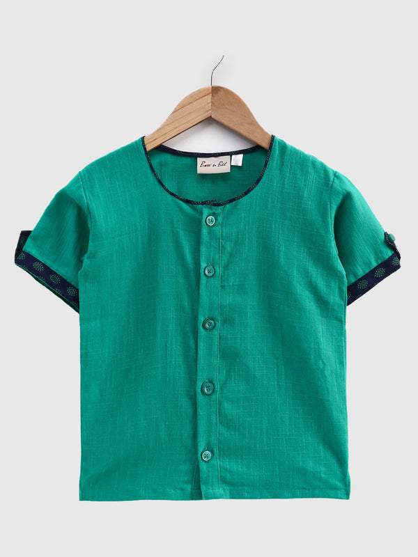 100% Pure Cotton Indo Western Front Open Shirt Kurta for Baby Boys- Green | WOMENSFASHIONFUN.