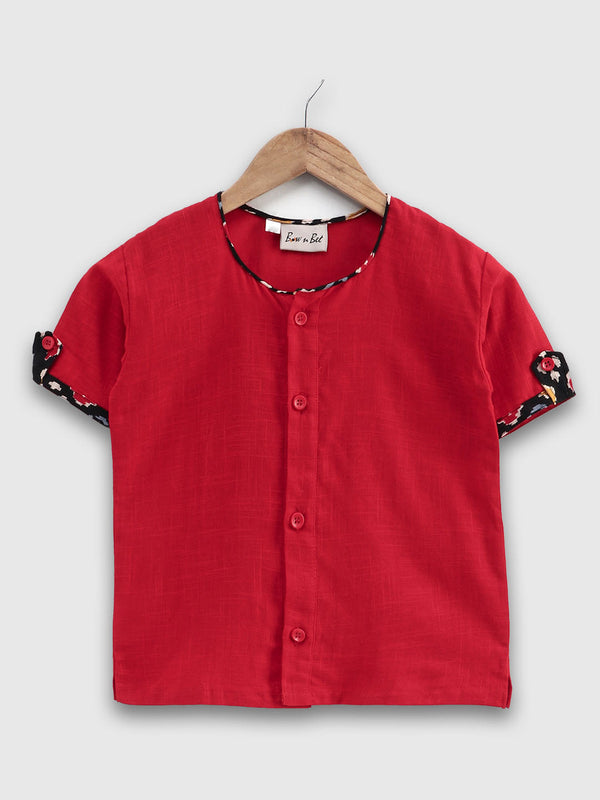 100% Pure Cotton Indo Western Front Open Shirt Kurta for Baby Boys- Red | WOMENSFASHIONFUN.