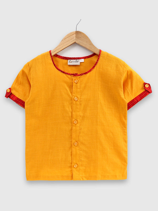 100% Pure Cotton Indo Western Front Open Shirt Kurta for Baby Boys- Yellow | WOMENSFASHIONFUN.