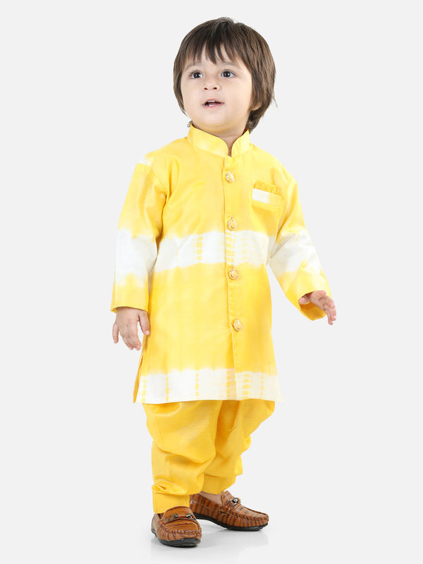 Hand Dyed Chanderi Silk Sherwani Salwar For Boys- Yellow | WOMENSFASHIONFUN.