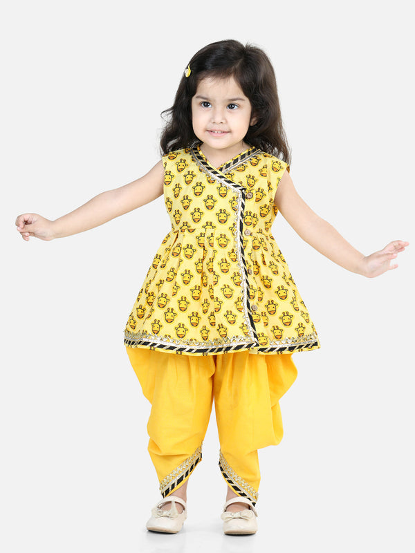 100% Cotton Indo western Printed Top with Dhoti For Girls- Yellow | WOMENSFASHIONFUN.