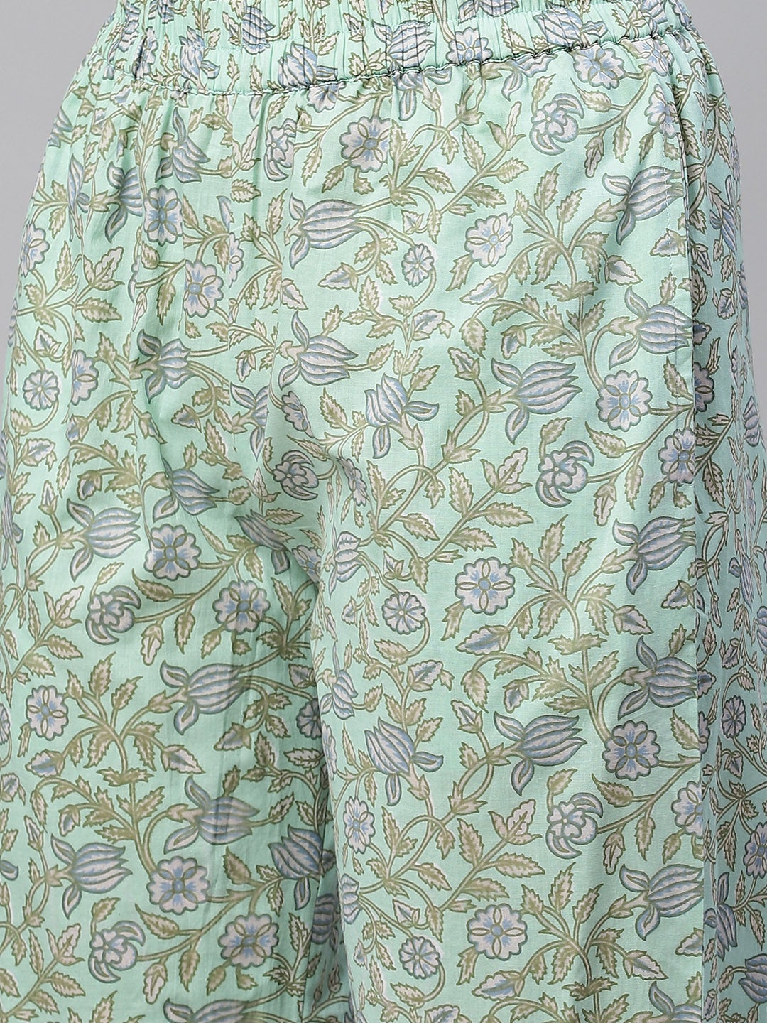 Sea Green Cotton Printed Kurti Pant Set
