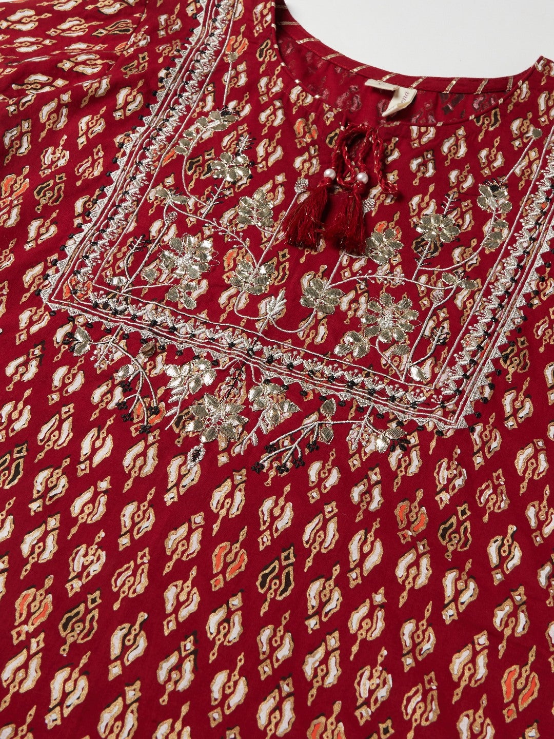 maroon Cotton Kurta palazzo set with net dupatta