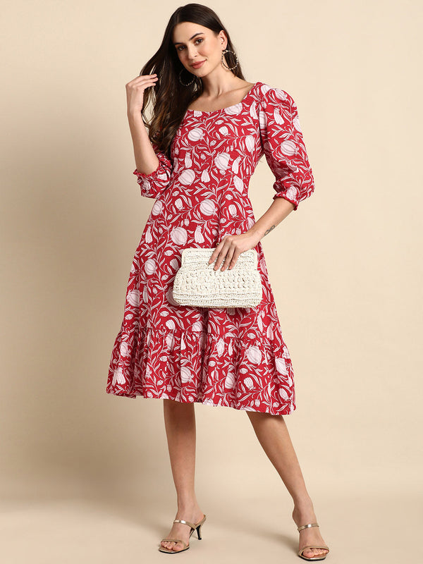 Red Cotton Western Dress | WomensFashionFun