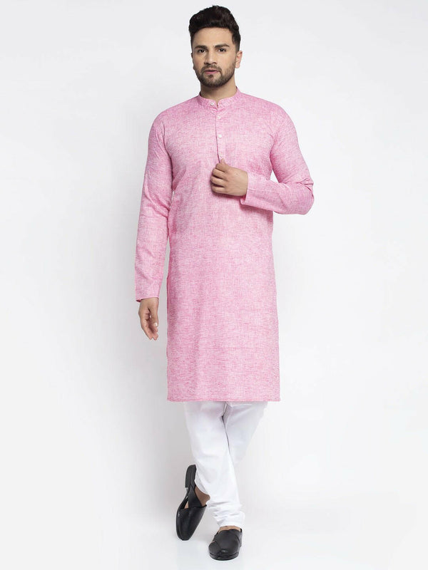 Men Pink & White Self Design Kurta with Pyjamas | WomensFashionFun