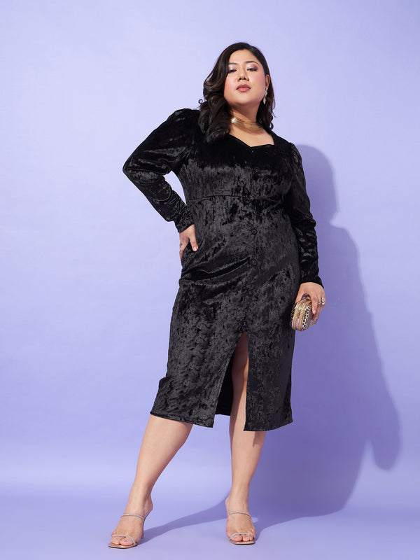 Women Black Velvet Front Button Bodycon Dress | WomensfashionFun.com