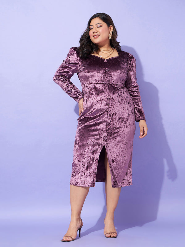 Women Purple Velvet Front Button Bodycon Dress | WomensfashionFun.com