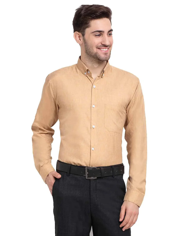 Beige Men's Button Down Collar Cotton Formal Shirt | WomensFashionFun