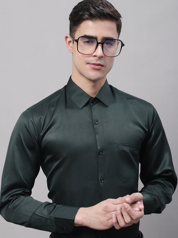 Men's Olive Green Dobby Textured Formal Shirt | WomensFashionFun