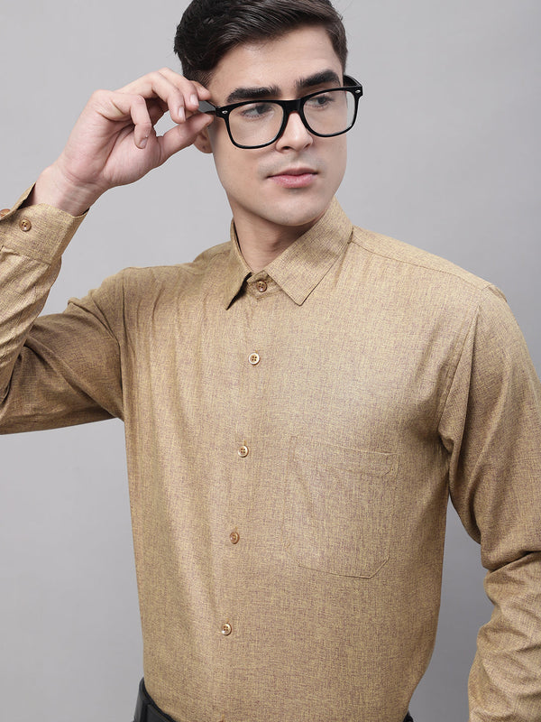 Men's Brown Cotton Solid Formal Shirt | WomensFashionFun
