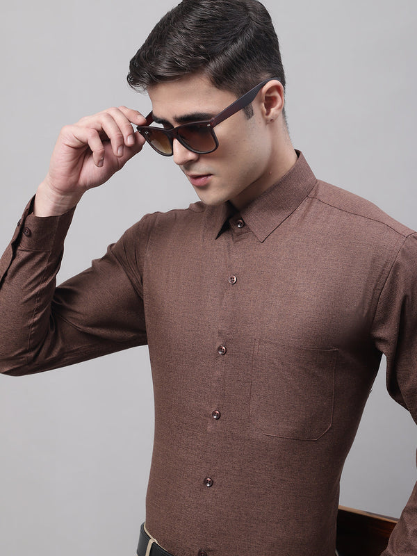 Men's Coffee Brown Cotton Solid Formal Shirt | WomensFashionFun