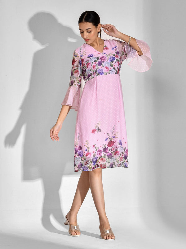 A-line Floral Print Chiffon Dress | WomensFashionFun