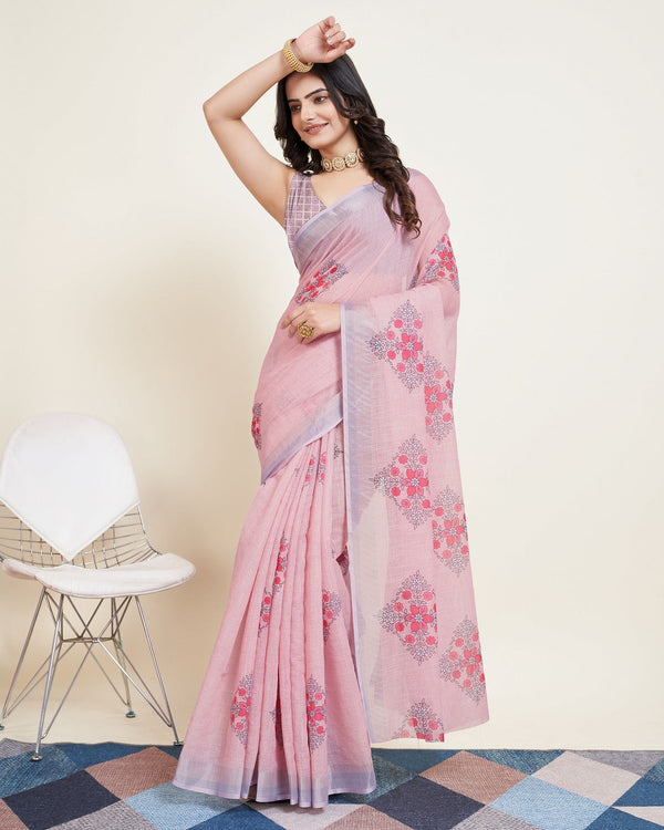 Women Party Wear Printed Semi Cotton Saree with Un Stitched Blouse | WomensFashionFun.com