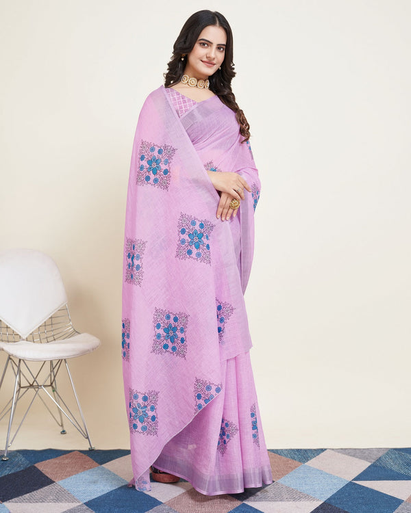 Women Party Wear Printed Semi Cotton Saree with Un Stitched Blouse | WomensFashionFun.com
