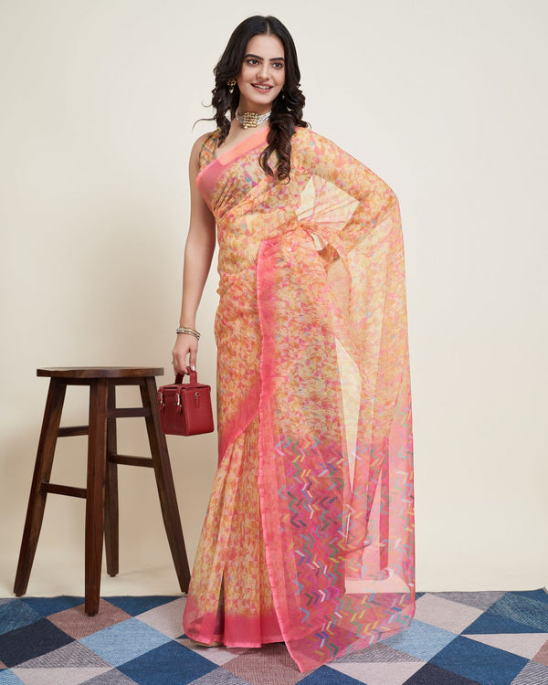 Women Party Wear Flower Printed Net Saree with Un Stitched Blouse | WomensFashionFun.com