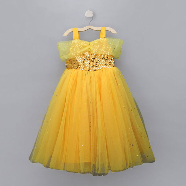 Girls Yellow Golden Sequined Fit And Flare Maxi Dress | WomensFashionFun.com