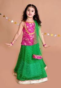 Girls Green Pink Ready To Wear Lehenga Blouse With Dupatta | WomensFashionFun.com