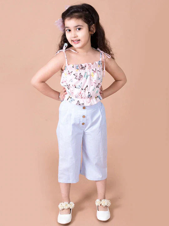 Girls White And Blue Printed Co-Ords | WomensFashionFun.com