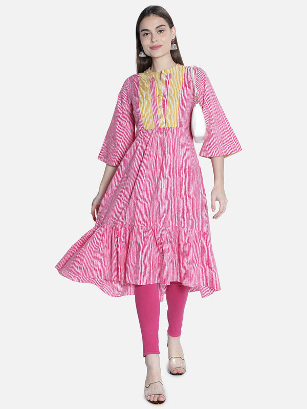 Women Pink  And Off White  Printed Dress | WomensFashionFun.com