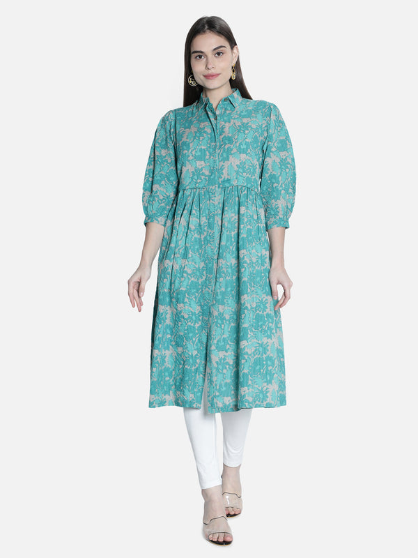 Women Printed Green Long Dress | womensfashionfun