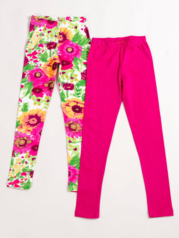 Girls Pack Of 2 Printed Cotton Ankle-Length Leggings | WomensFashionFun.com