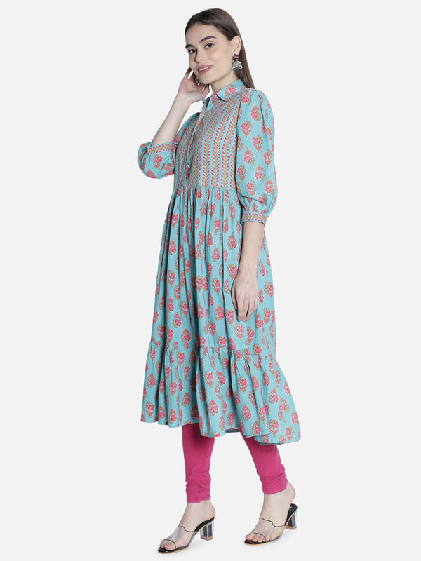 Women Blue And Pink  Printed Dress | womensfashionfun