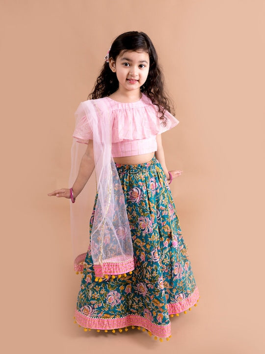 Girls Blue Pink Ready To Wear Lehenga Blouse With Dupatta | WomensFashionFun.com