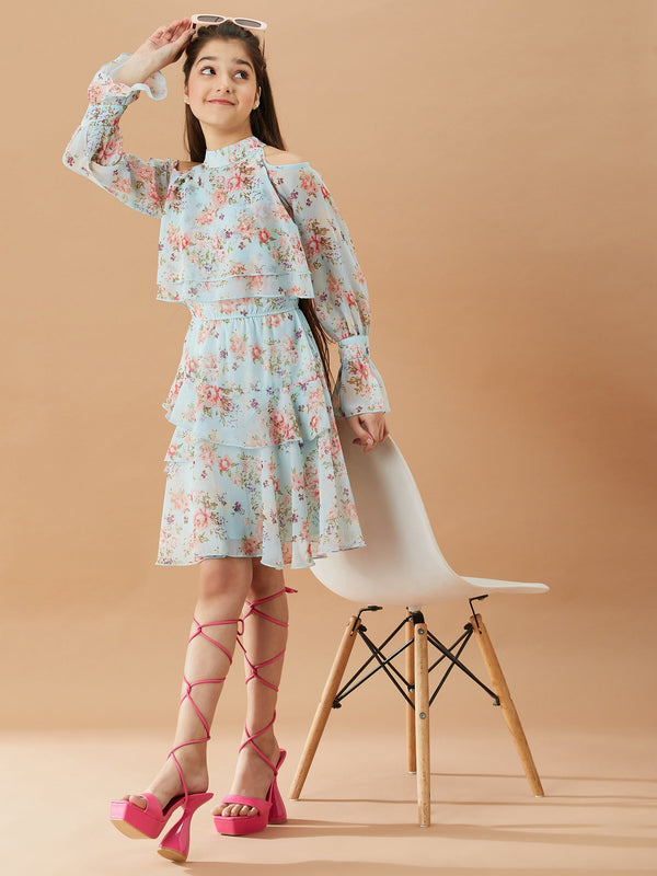 Girls Floral Printed Layered A-Line Dress | WomensFashionFun.com