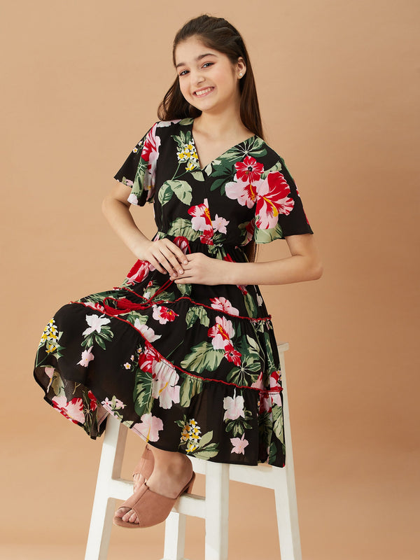 Girls V-Neck Tropical Cotton Dress | WomensFashionFun.com