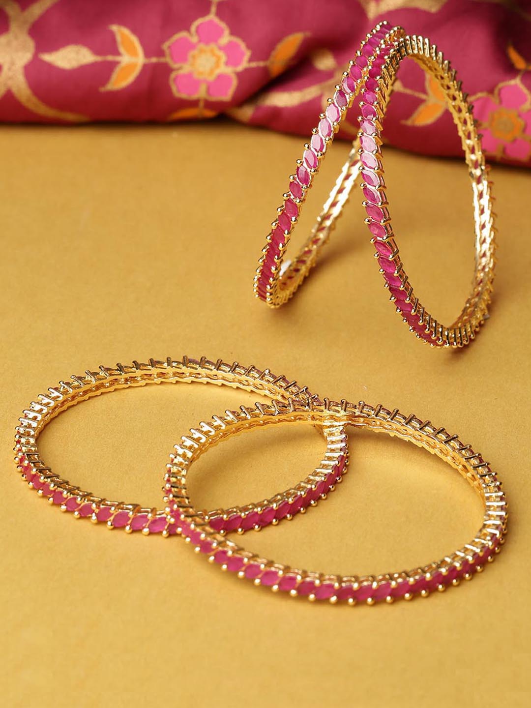 Set Of 4 Gold-Plated Maroon Stone-Studded Beautiful Bangles