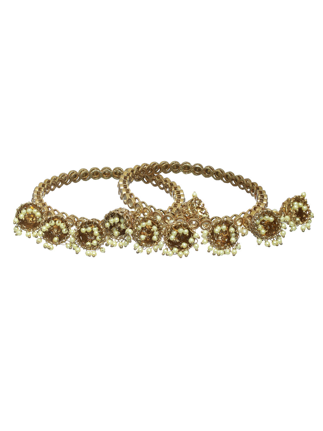 Studded Gold Plated Pearl Jhumka Drop Bangle Set of 2