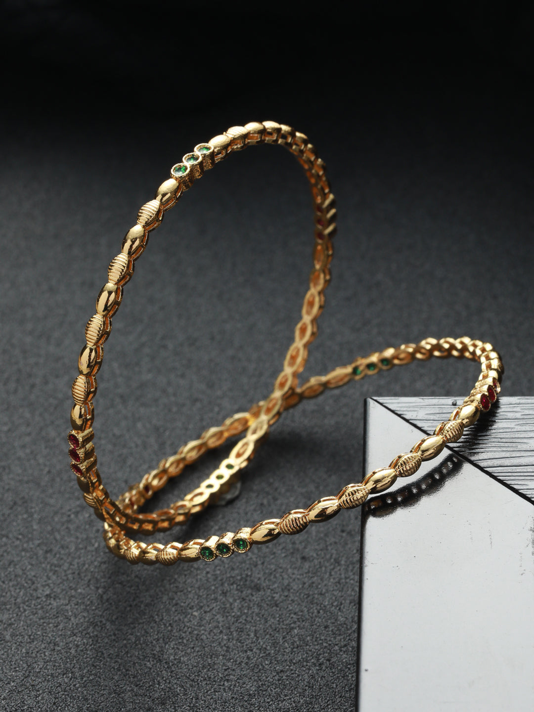 Solid Shape Link Gold-Plated Bangle Set of 2