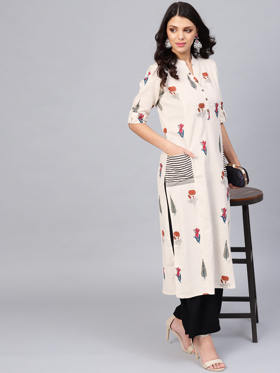Divena Women's Off White Regular A-Line Calf Long Kurta