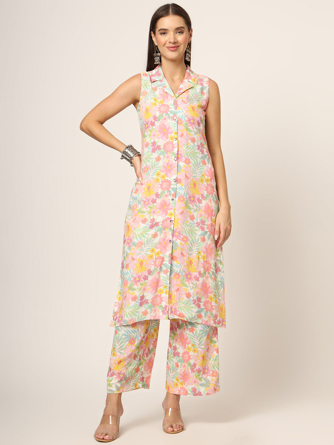 Divena Pink Printed Rayon Fabric Straight Kurta