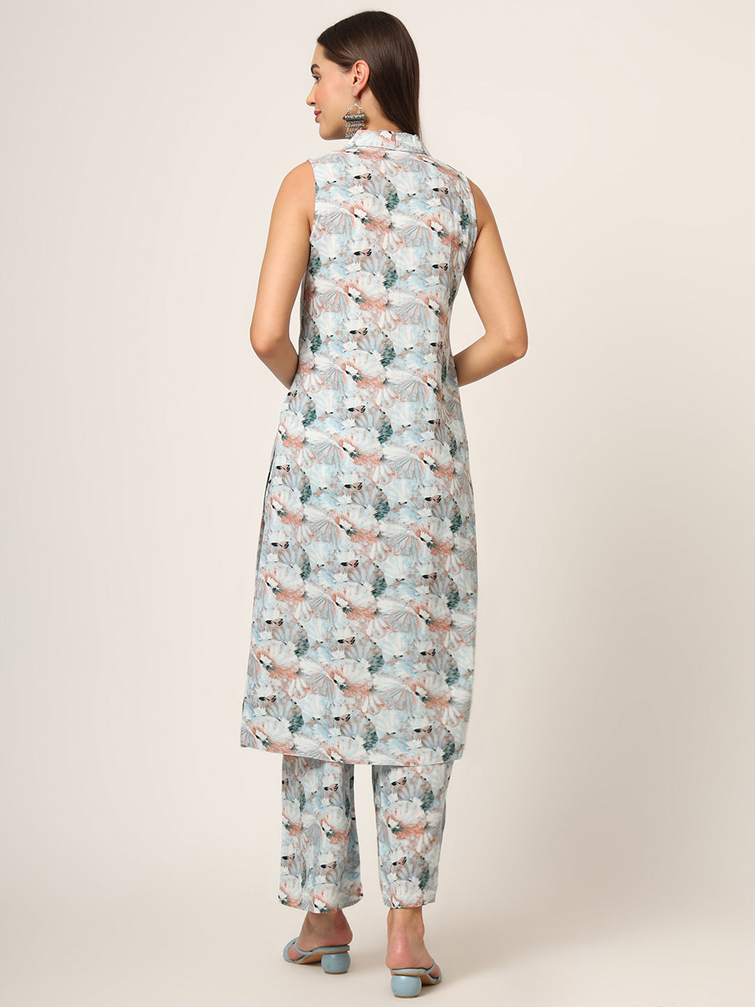 Divena Sky Blue Printed Rayon Fabric Straight Kurta