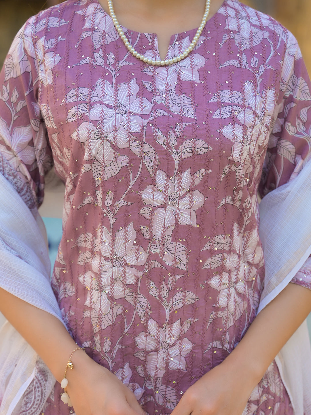 Divena Peach Floral Print Cotton Straight Kurta Pant with Dupatta