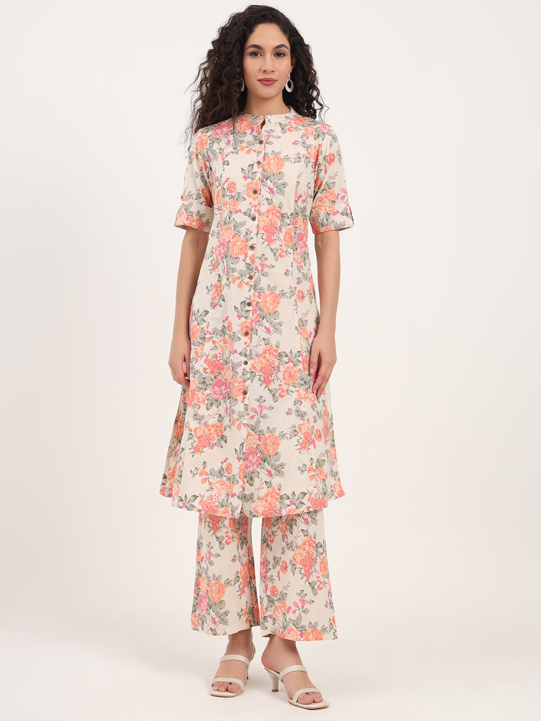 Divena Cream Floral Printed Cotton Kurta Sets