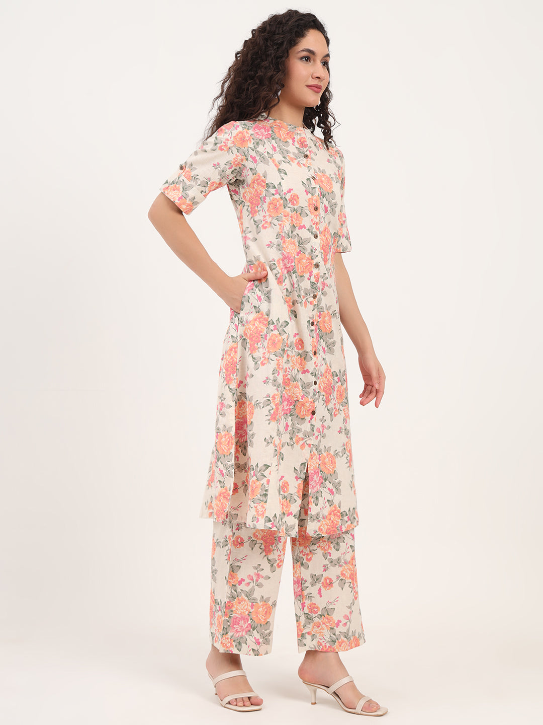 Divena Cream Floral Printed Cotton Kurta Sets