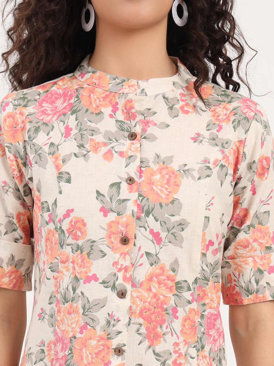 Divena Cream Floral Printed Cotton Kurta Sets