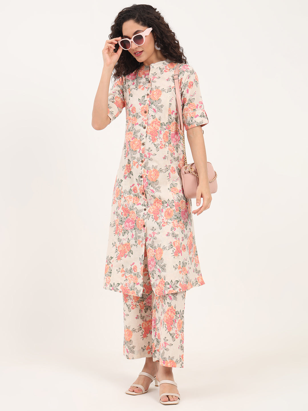 Divena Cream Floral Printed Cotton Kurta Sets