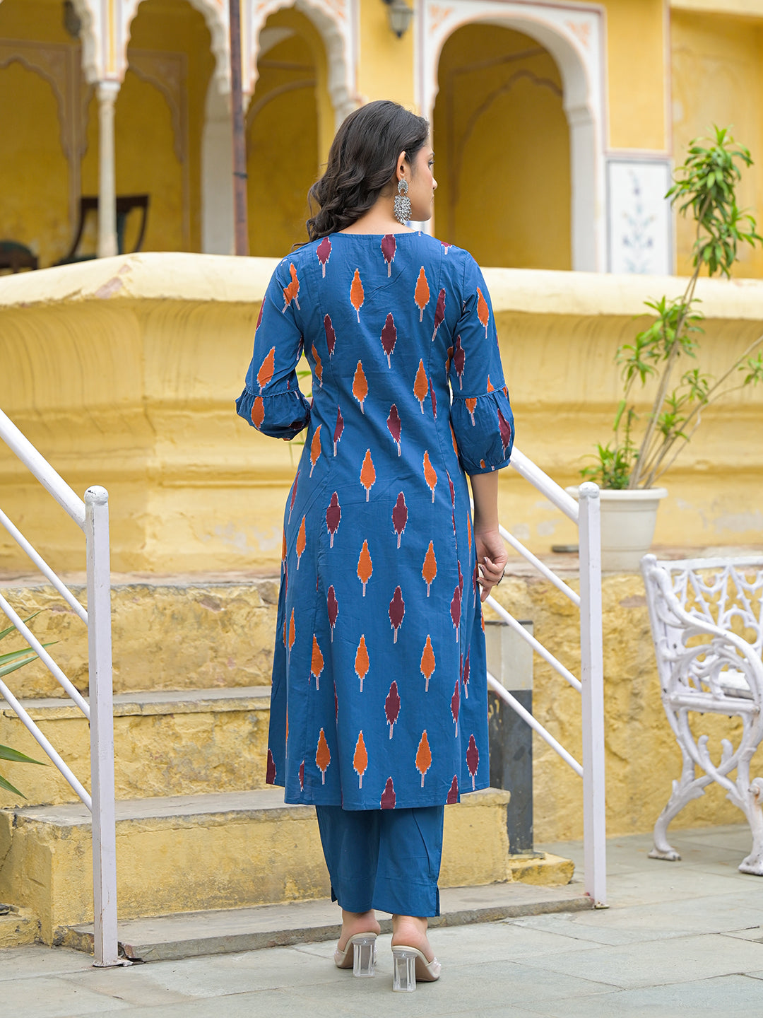 Divena Navy Blue Cotton Embroidery Kurta Pant Set with Dupatta