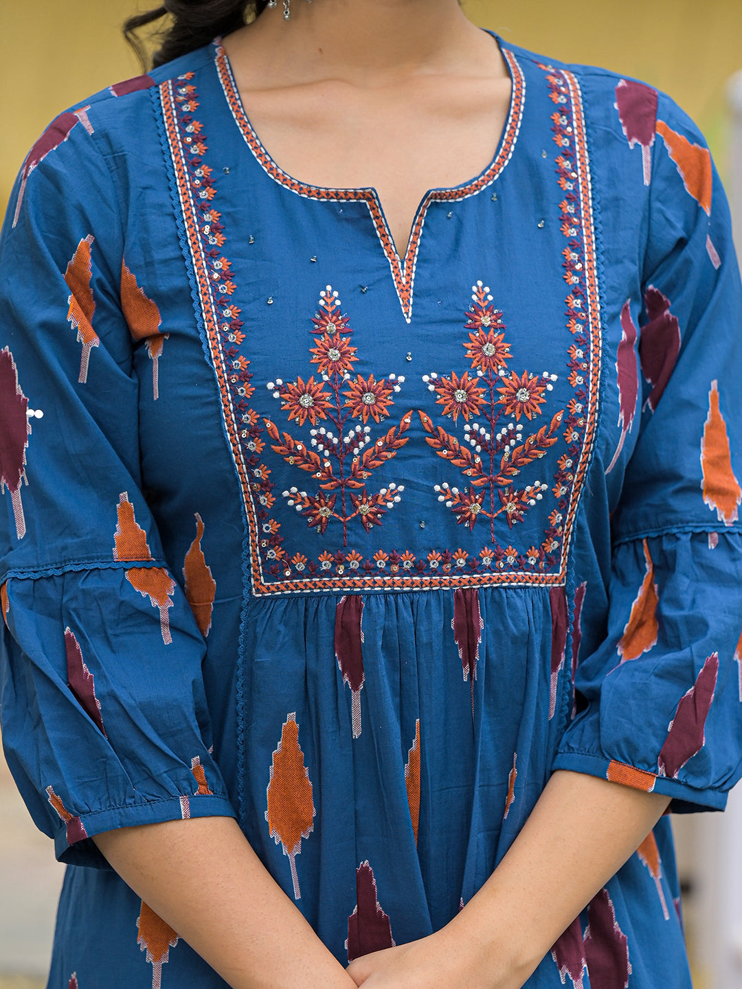 Divena Navy Blue Cotton Embroidery Kurta Pant Set with Dupatta