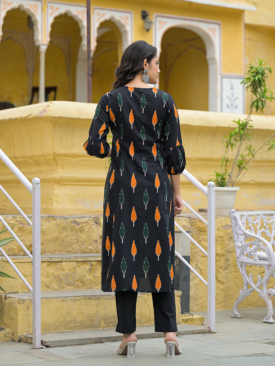 Divena Black Cotton Embroidery Kurta Pant Set with Dupatta
